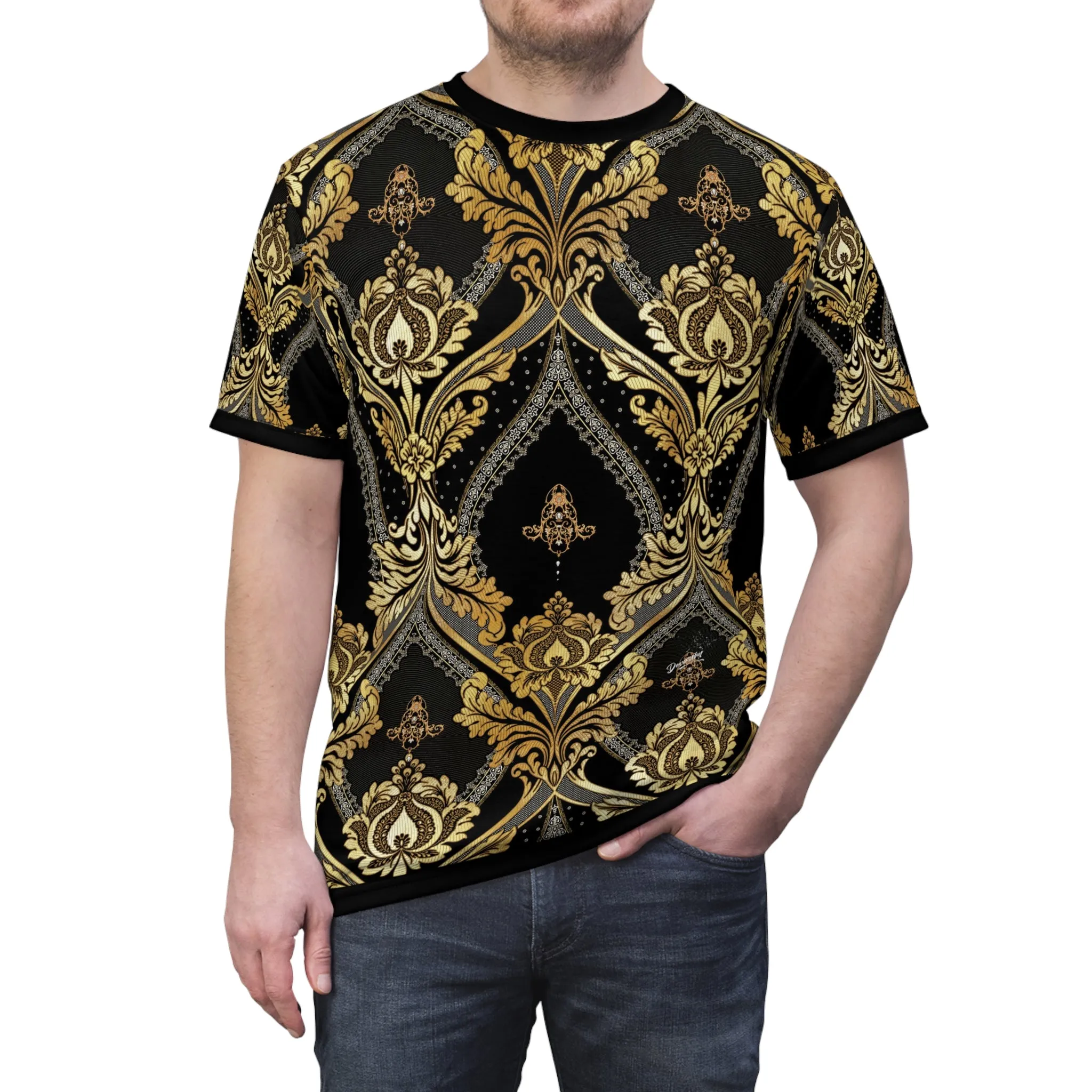 Gold Damask T-Shirt Unisex Tee All Over Print T-Shirt Gold Damask Tee Unisex T-Shirt | 075