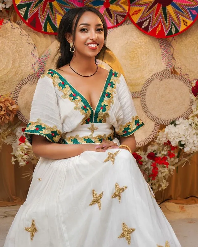 Gorgeous Green Beaded Habesha Dress Stunning Habesha Kemis