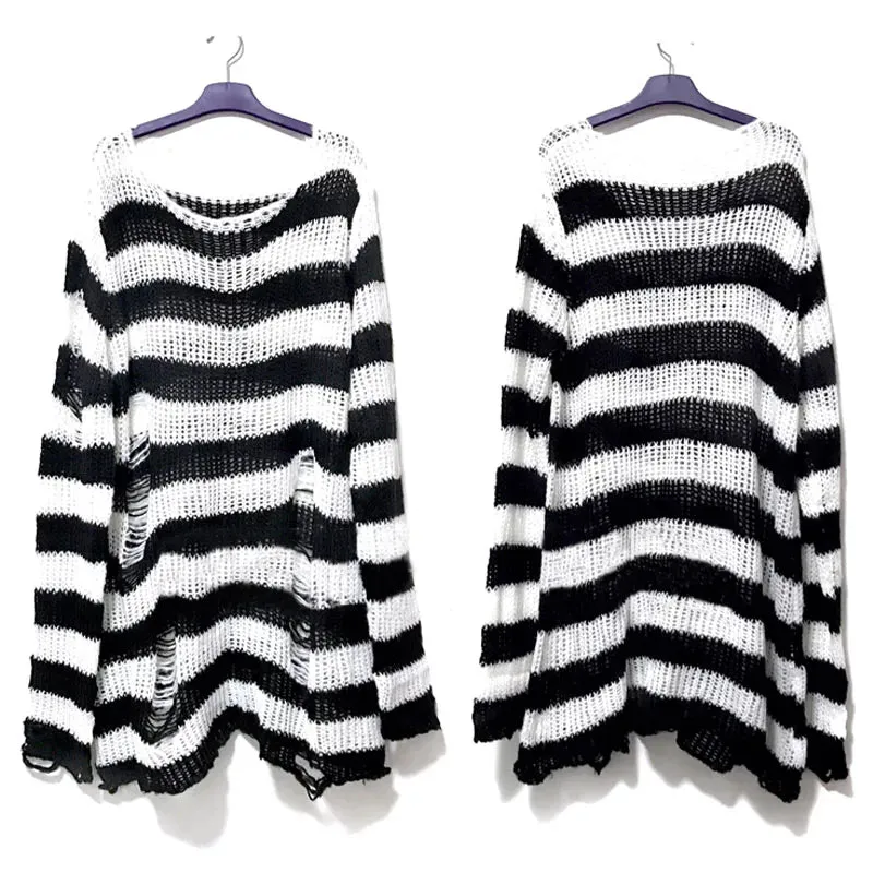 Gothic Distressed Oversized Striped Sweater Collection