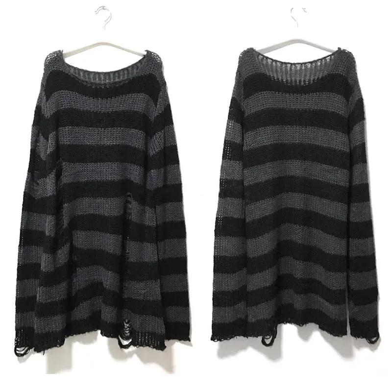 Gothic Distressed Oversized Striped Sweater Collection