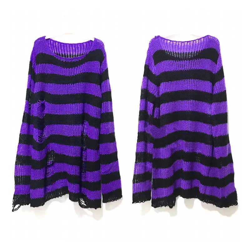 Gothic Distressed Oversized Striped Sweater Collection