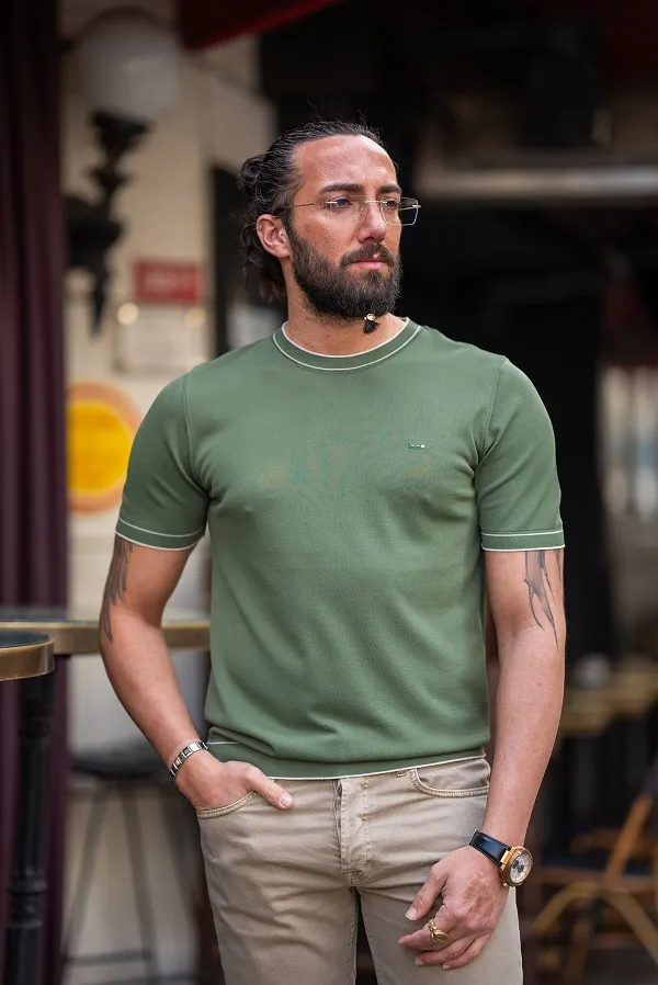 Green Slim Fit Crew Neck T-Shirt for Men by GentWith