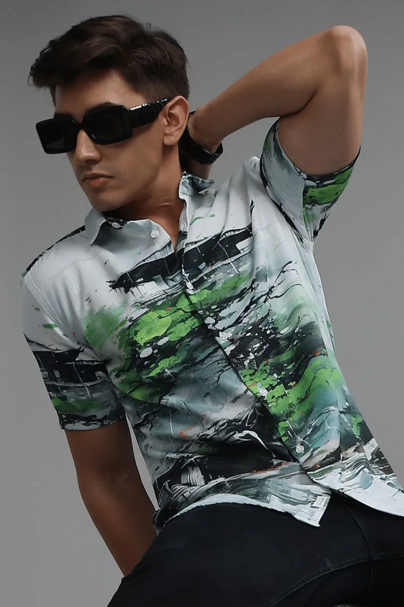 Green Temple Printed Shirt - Half - Wrinkle Free