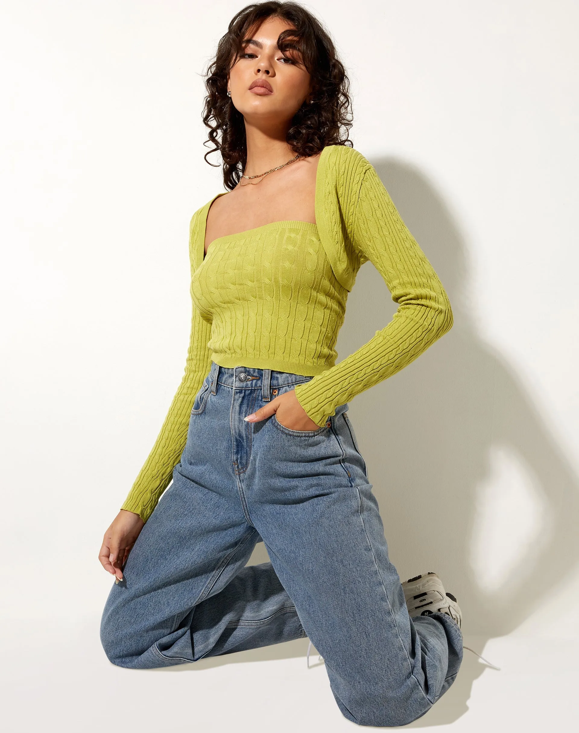 Gya Long Sleeve Top in Knit Olive