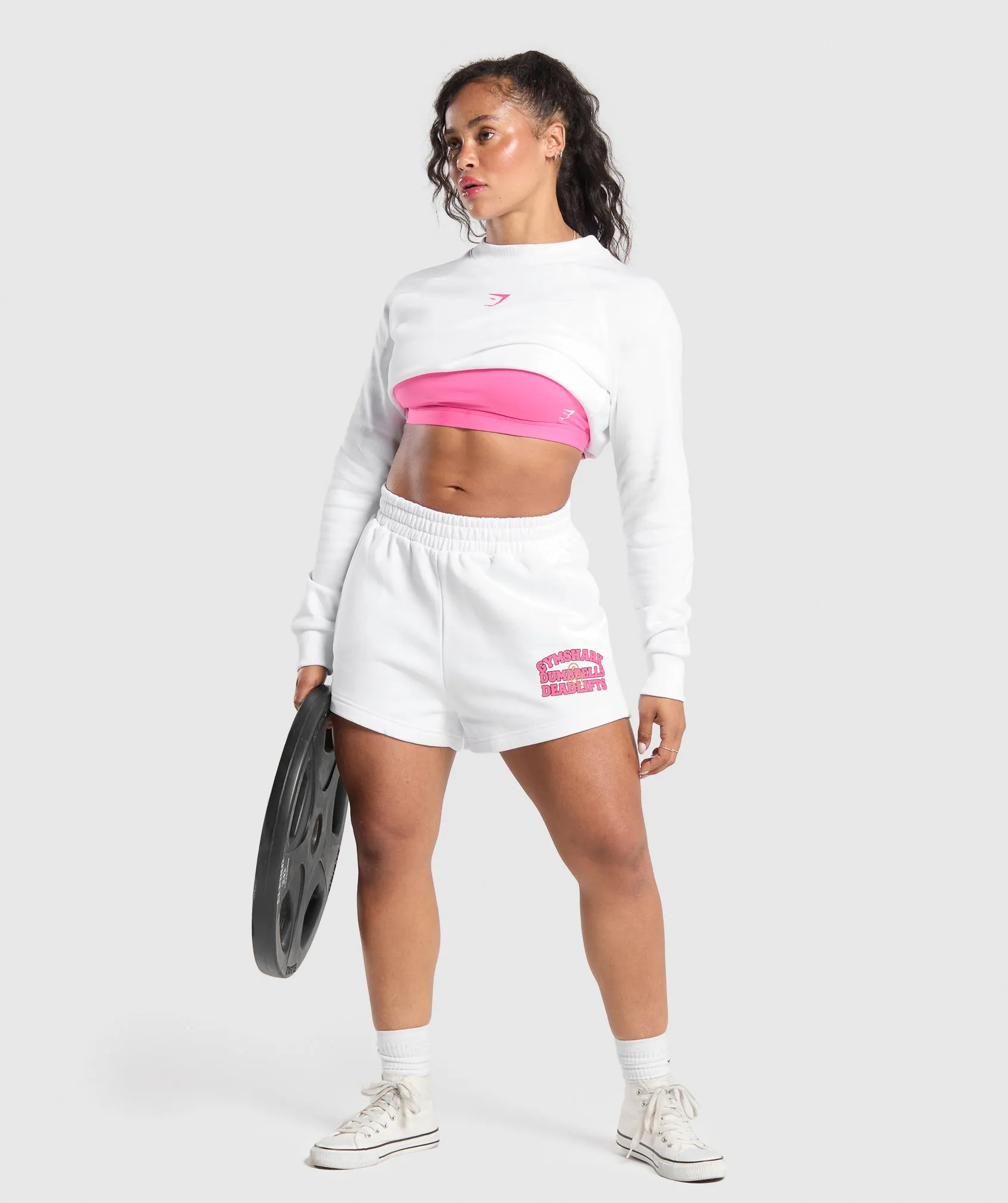 Gymshark Dumbells & Deadlifts Crop Sweater - White