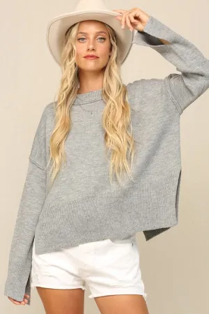 H Grey Notch Hem Crop Sweater