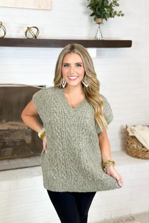 Heather Olive Cable Knit Oversized Sweater Vest