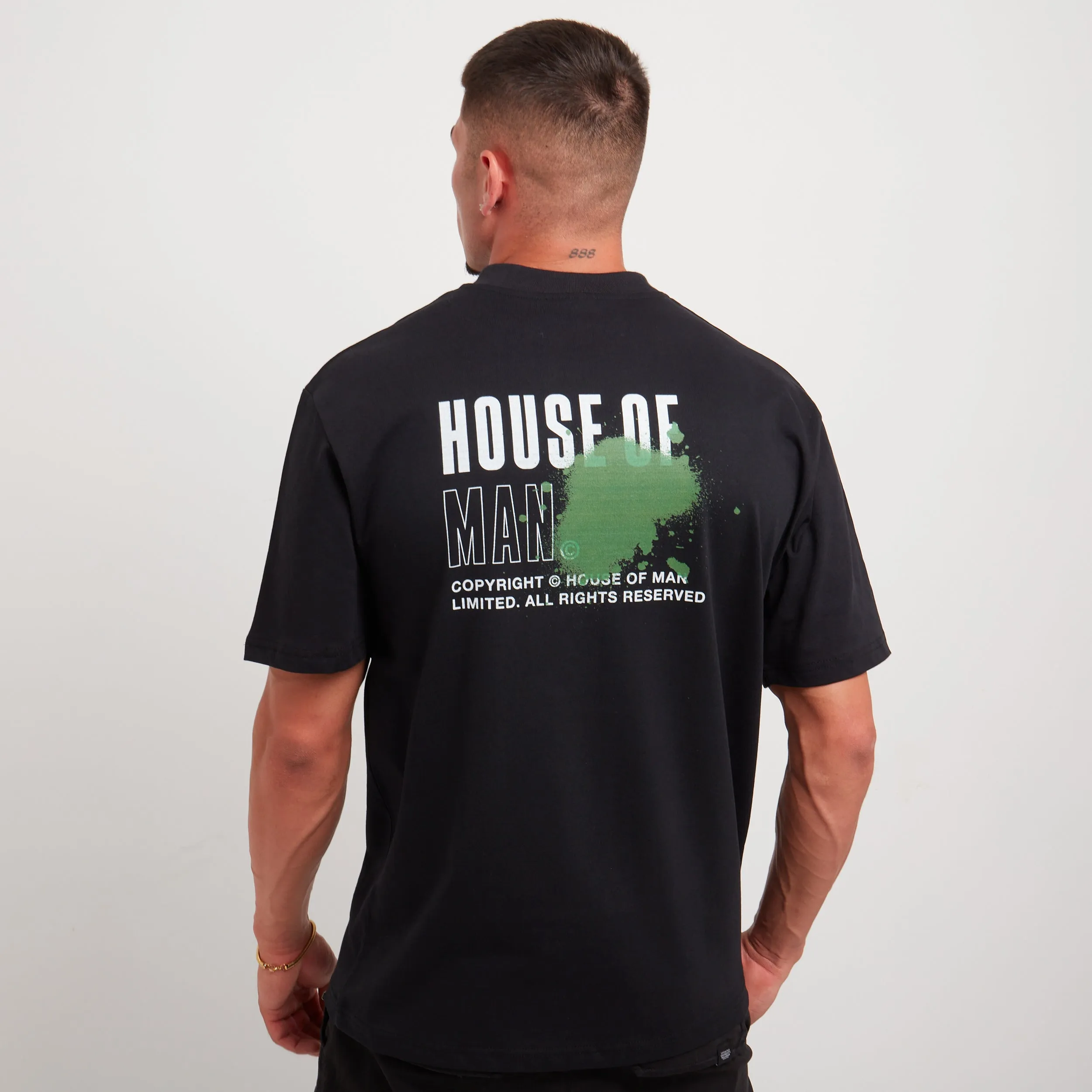 House Of Man Splashed Green T Shirt in Black