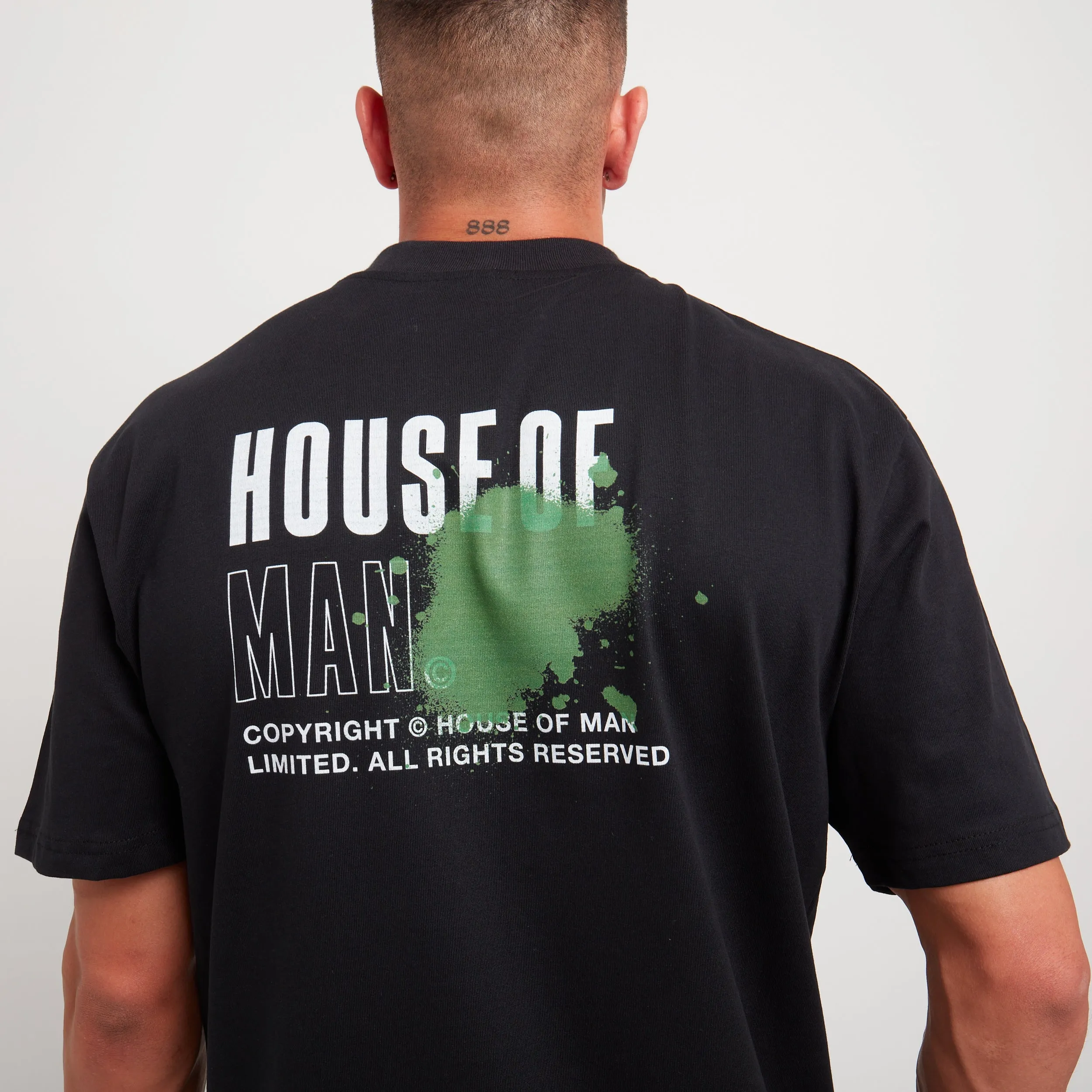 House Of Man Splashed Green T Shirt in Black