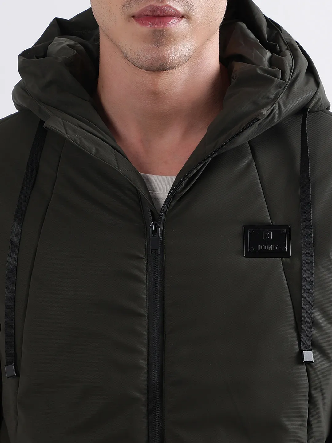 Iconic Men Olive Solid Hooded Jacket