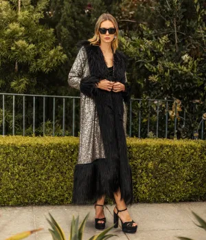 Jennafer Grace Penny Deluxe Gunmetal Sequin Faux Fur Coat