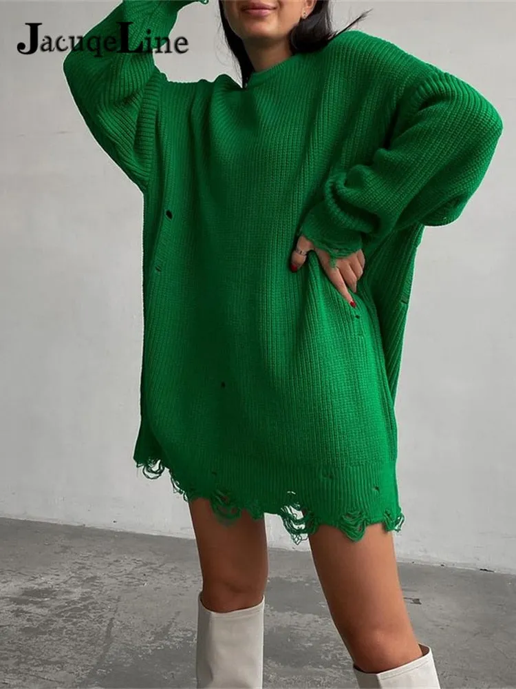 Joskaa hoco dresses Christmas Gift Jacuqeline O Neck Oversized Mini Knitted Women Sweater Dress 2024 Autumn Winter Long Sleeve Elegant Street Casual Loose Dresses