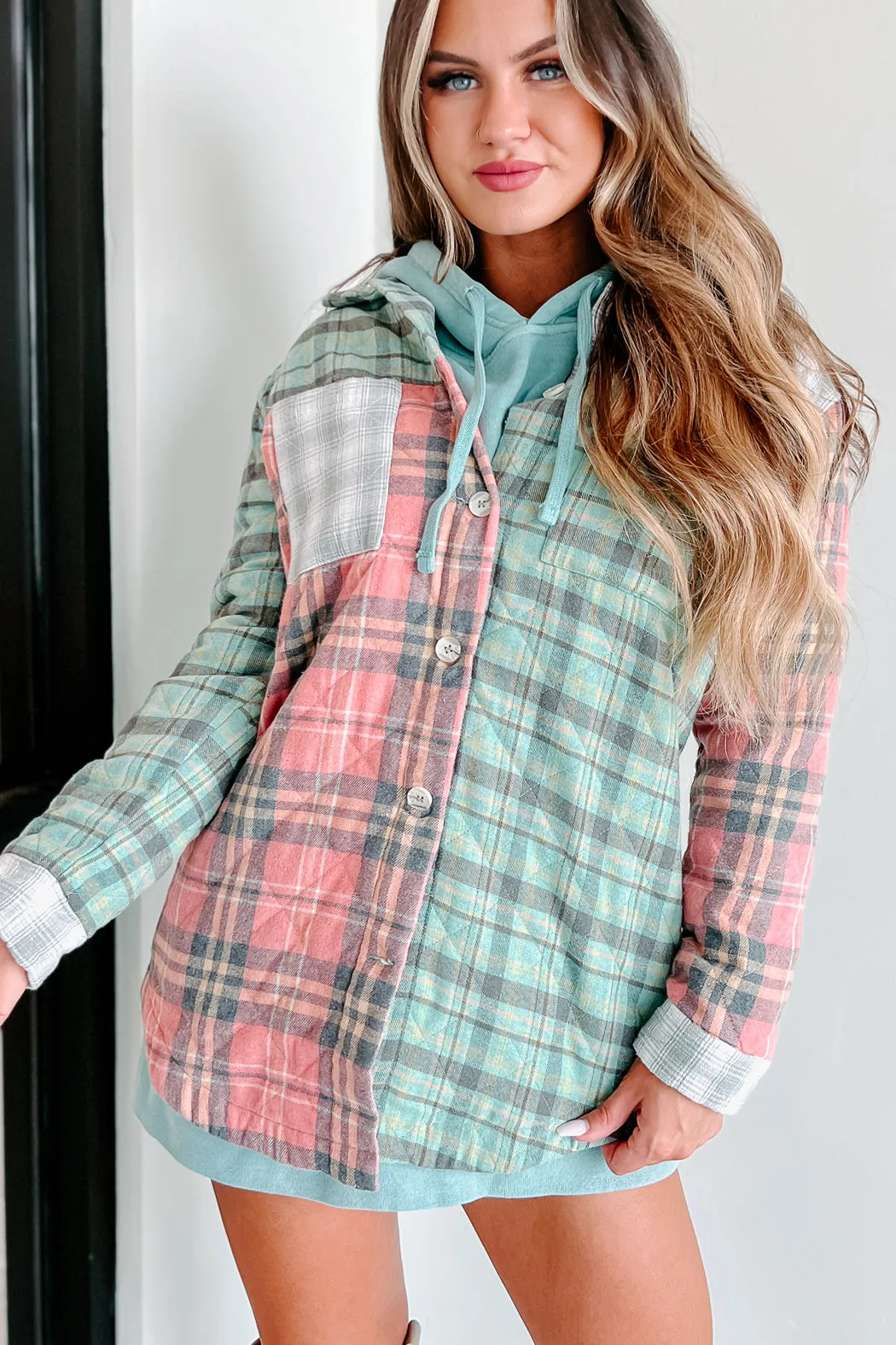 Just Up The Road Quilted Plaid Jacket (Green Multi)