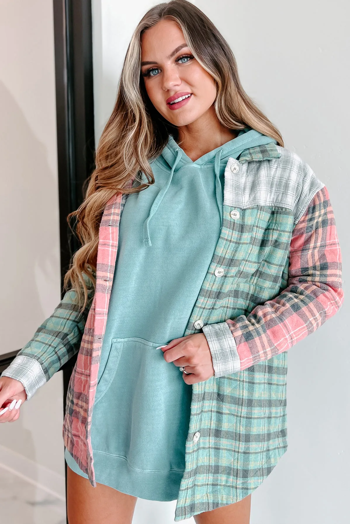 Just Up The Road Quilted Plaid Jacket (Green Multi)