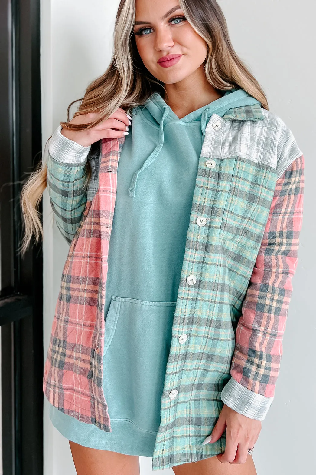 Just Up The Road Quilted Plaid Jacket (Green Multi)