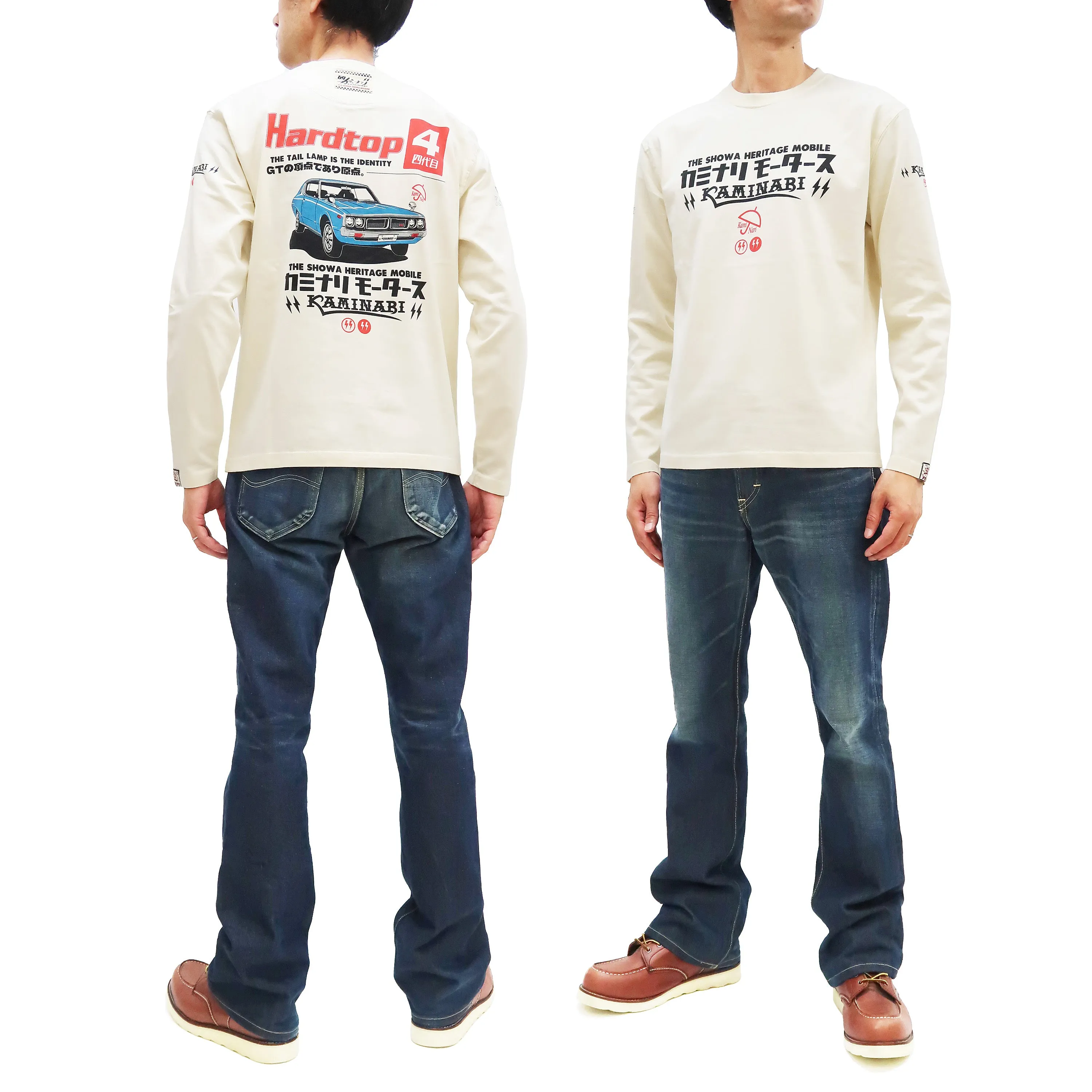 Kaminari T-Shirt Men's Classic Japanese Car Graphic Long Sleeve Tee Efu-Shokai KMLT-223 Off-White