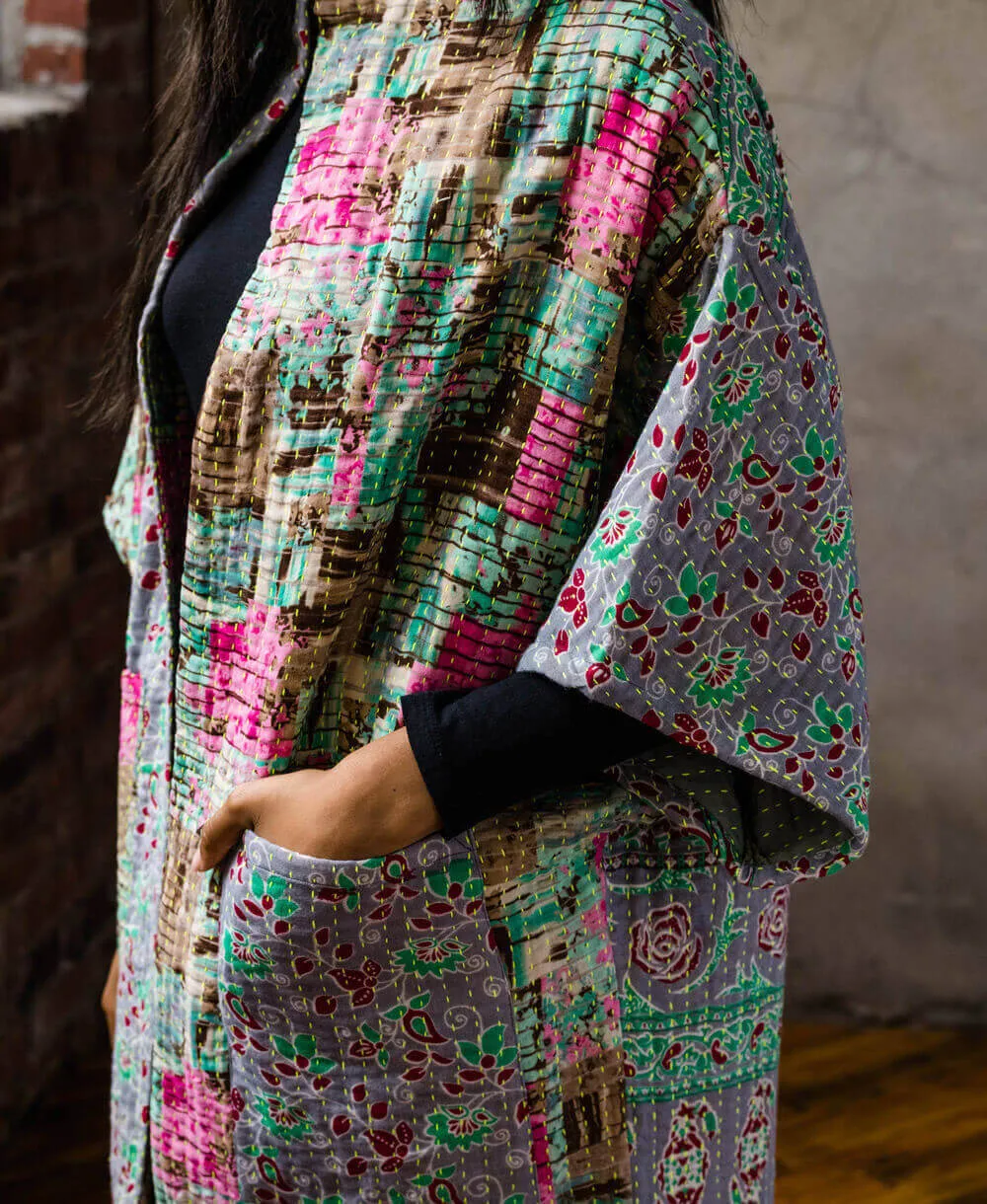 Kantha Cocoon Quilted Jacket - No. 230515 - Large