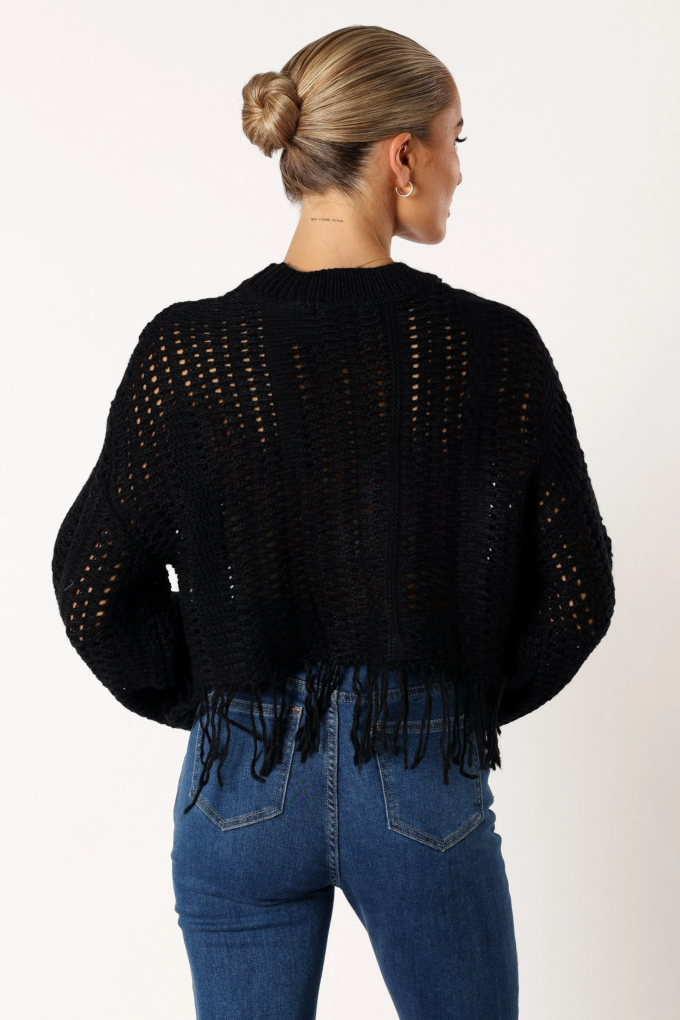 Katalina Fringe Crop Knit Sweater - Black