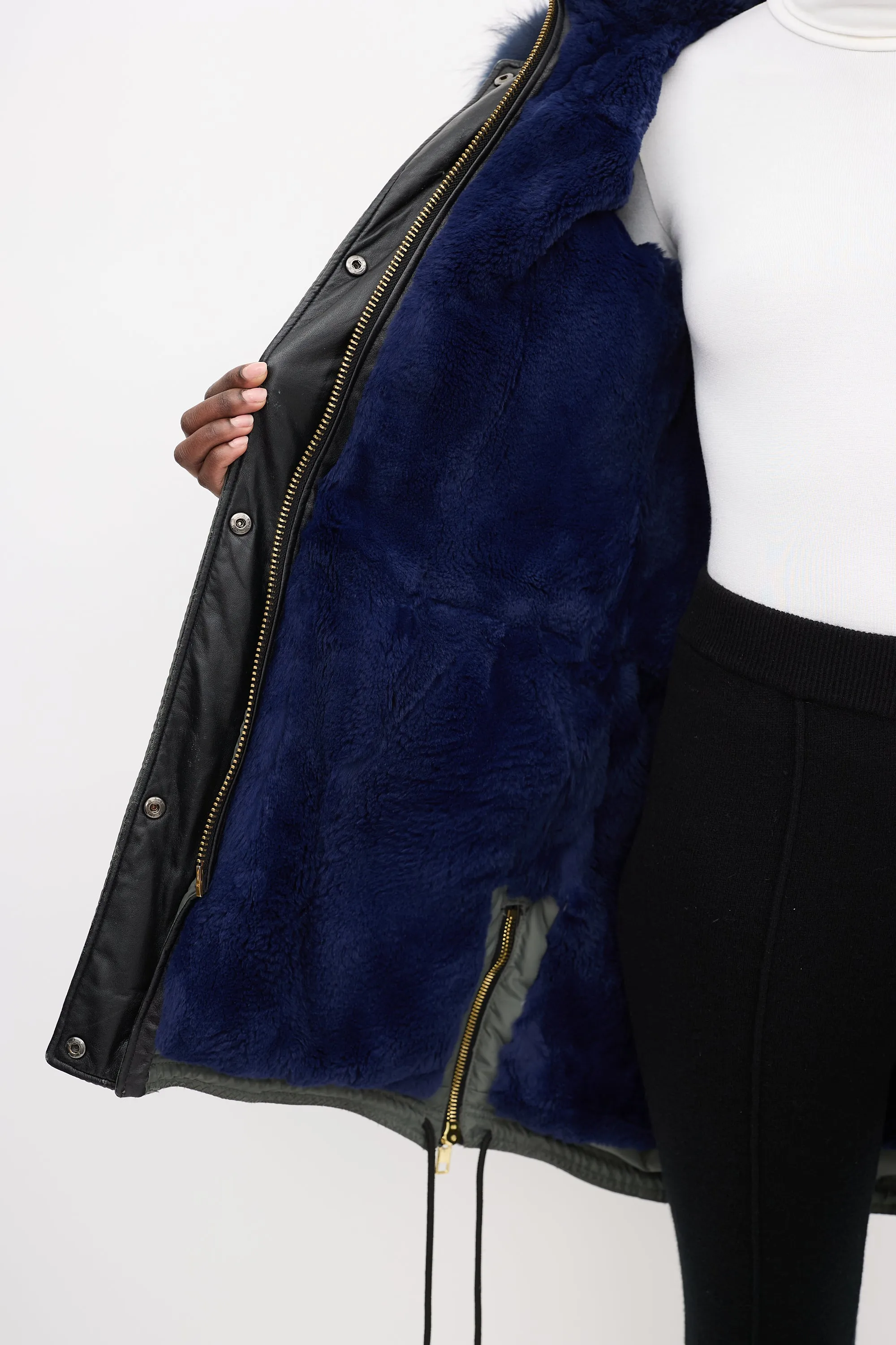 Khaki Green & Blue Shearling Down Coat