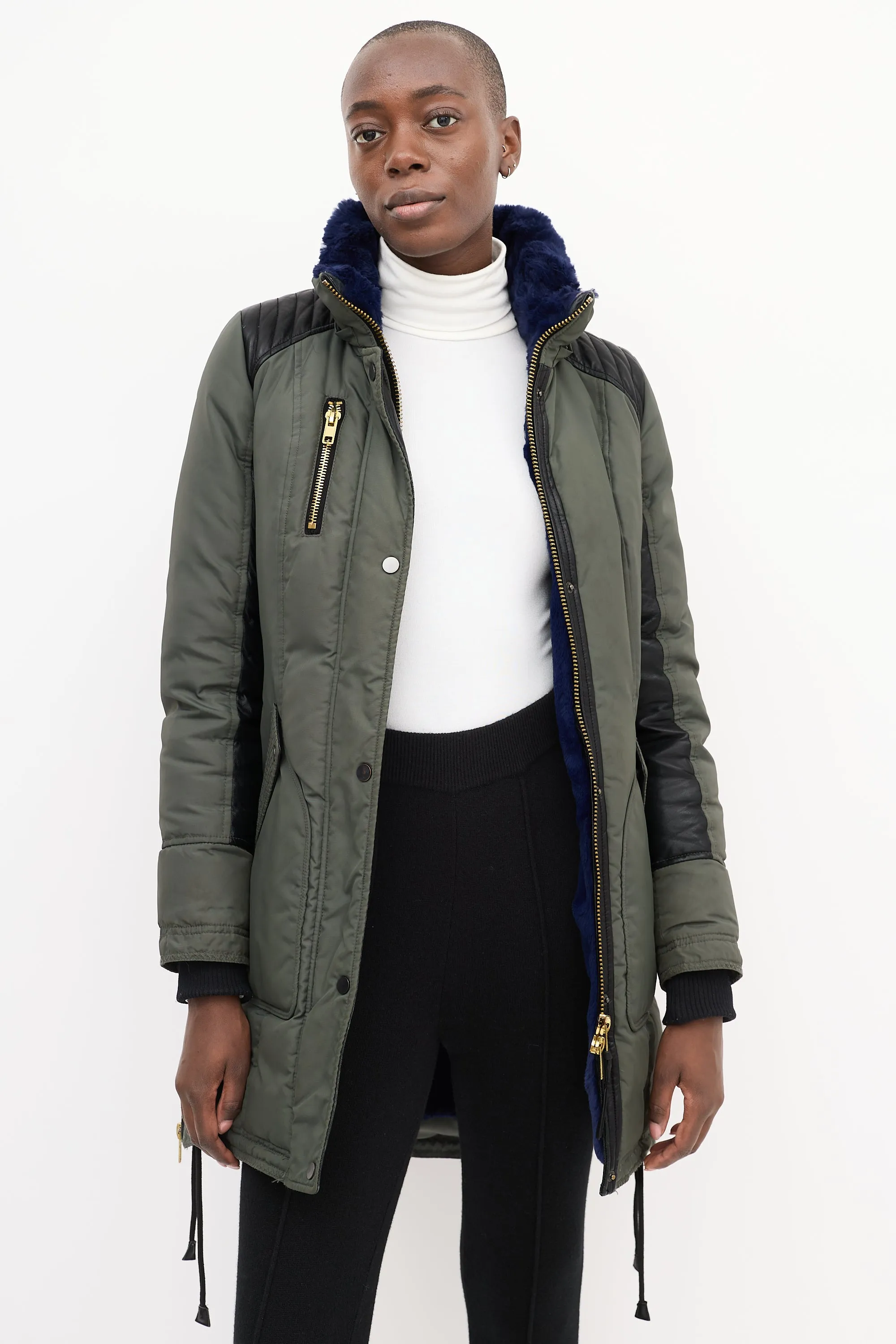 Khaki Green & Blue Shearling Down Coat