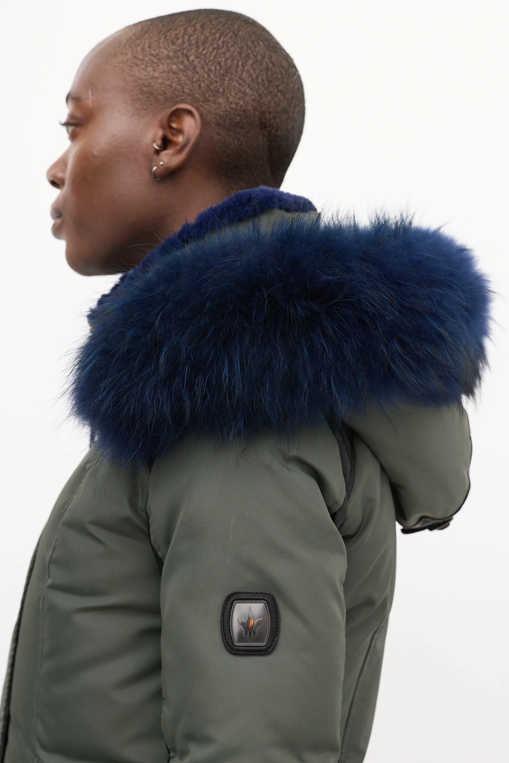 Khaki Green & Blue Shearling Down Coat