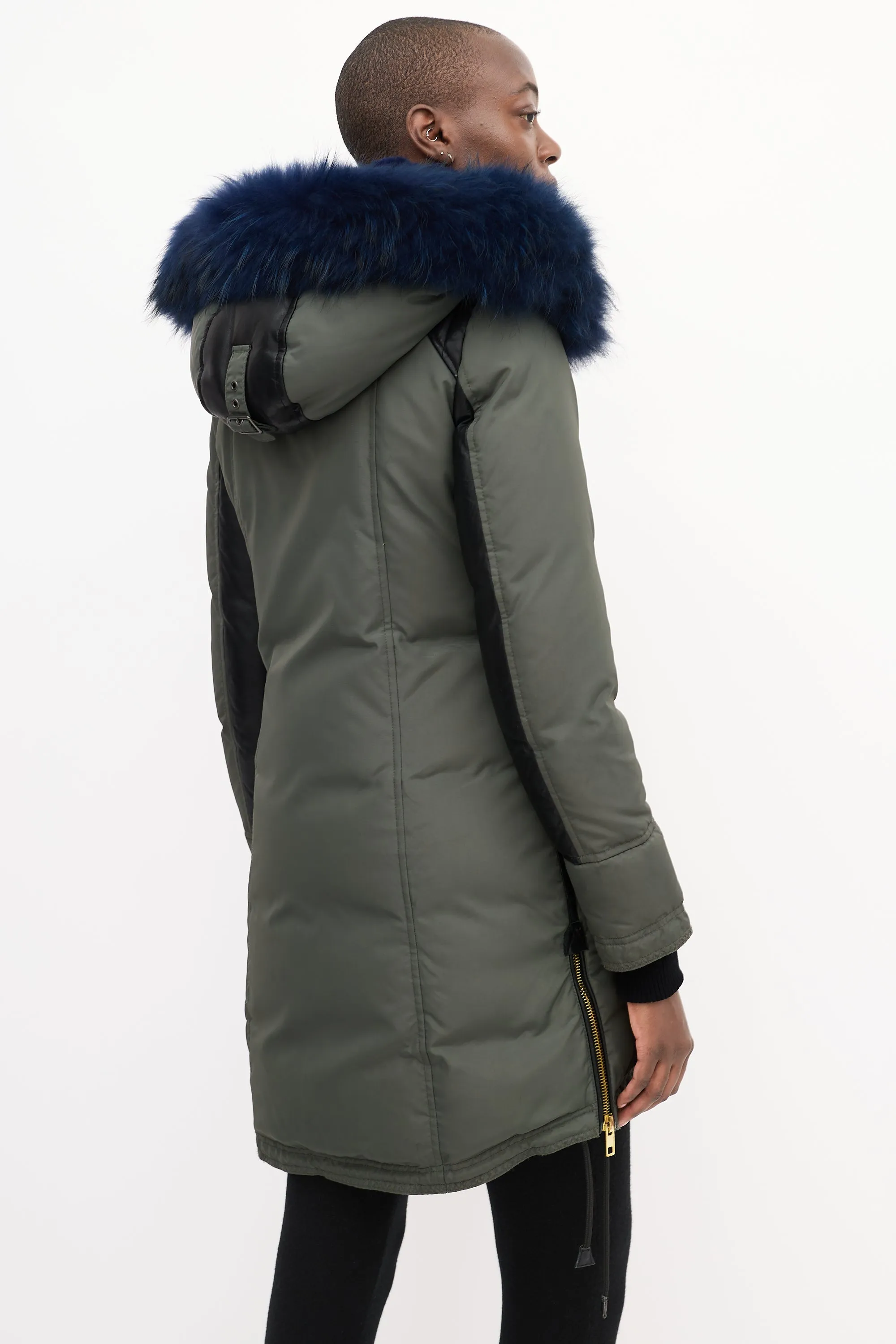 Khaki Green & Blue Shearling Down Coat