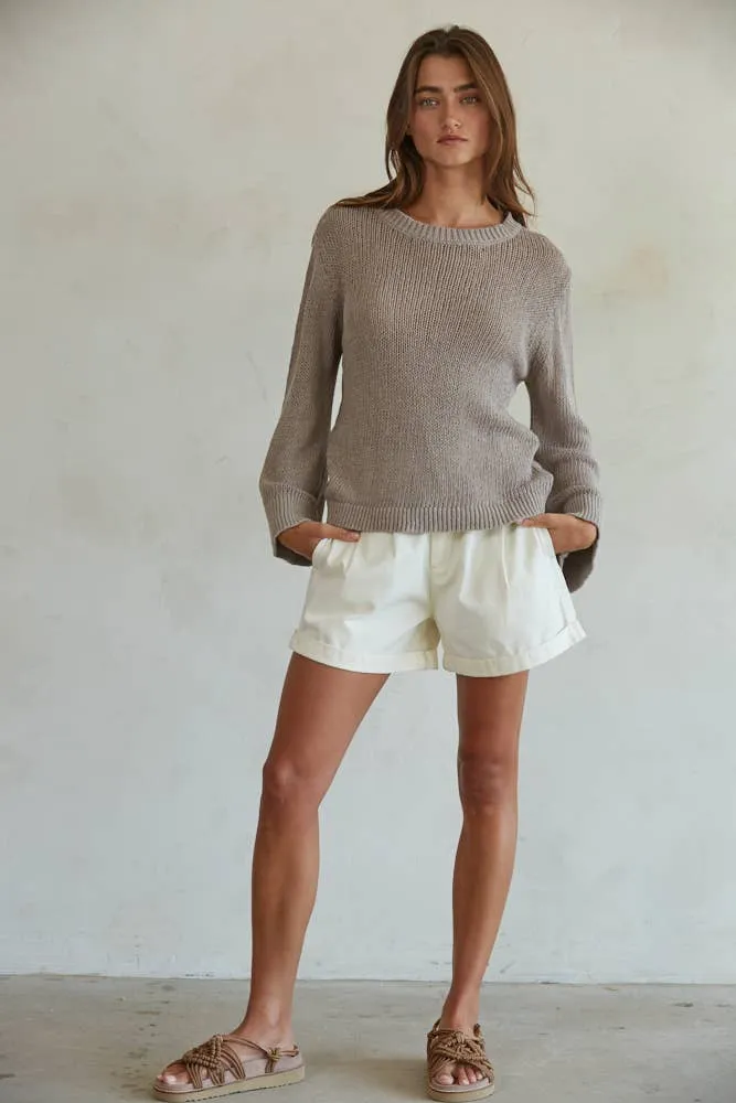 Knit Cotton Crew Neck Long Sleeve Sweater Top