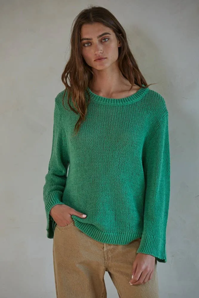 Knit Cotton Crew Neck Long Sleeve Sweater Top