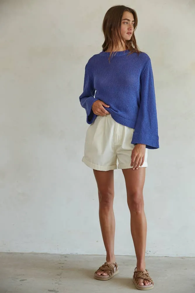 Knit Cotton Crew Neck Long Sleeve Sweater Top