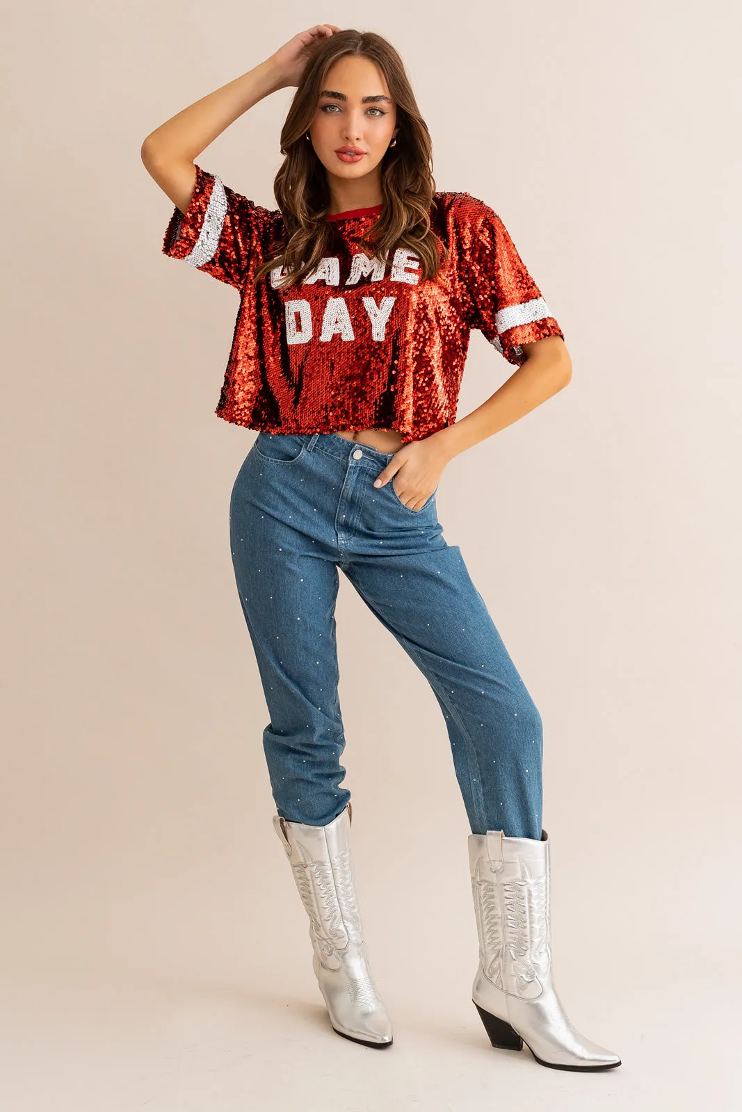 Ladies Le Lis "Game Day" Sequins Cropped Top - MT6091