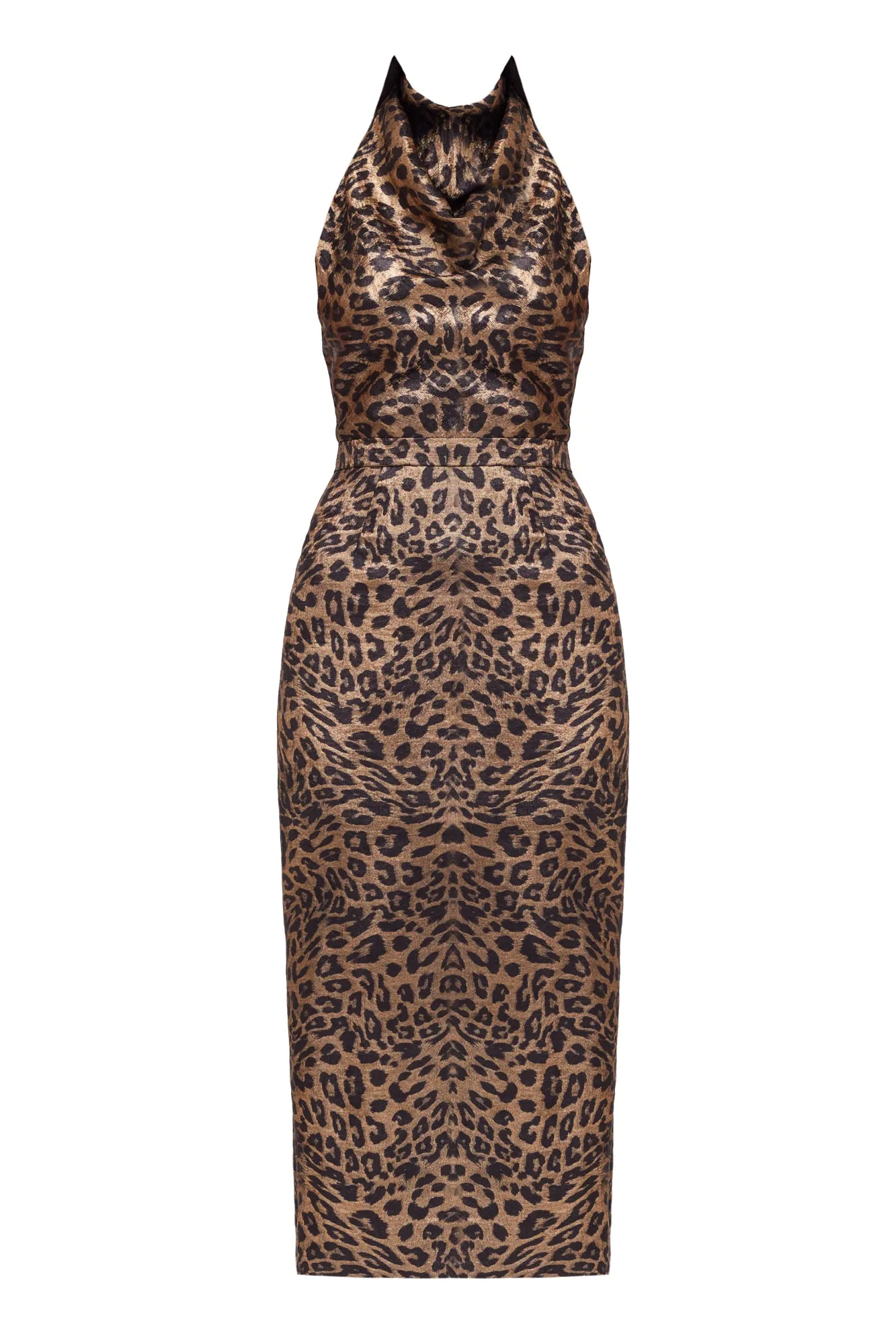 LARA Metallic Animal Print Midi Cowl Neck Dress