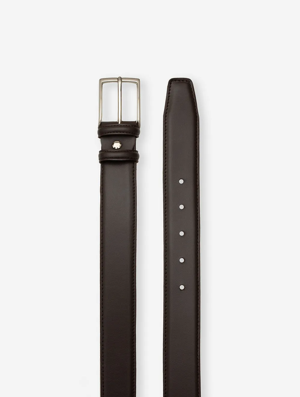 Leather Belt With Stitching E-Brown