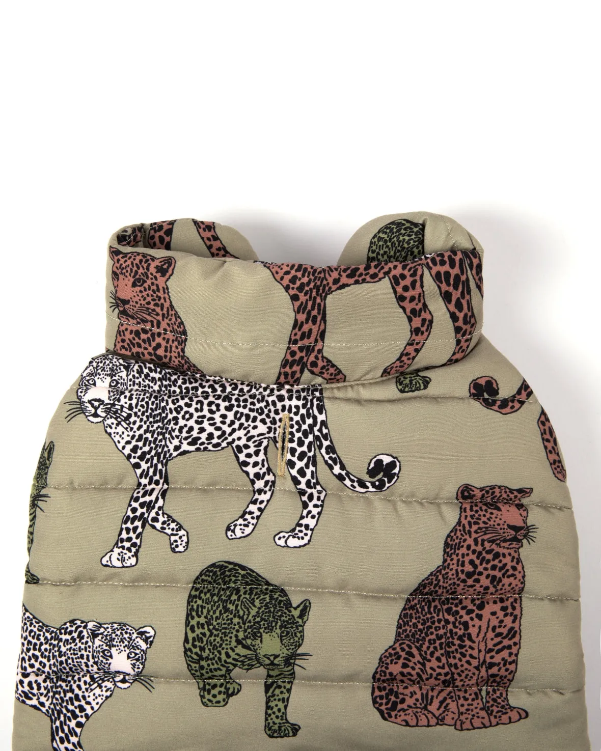 Leopard Print Dog Quilted Puffer Jacket - Sage