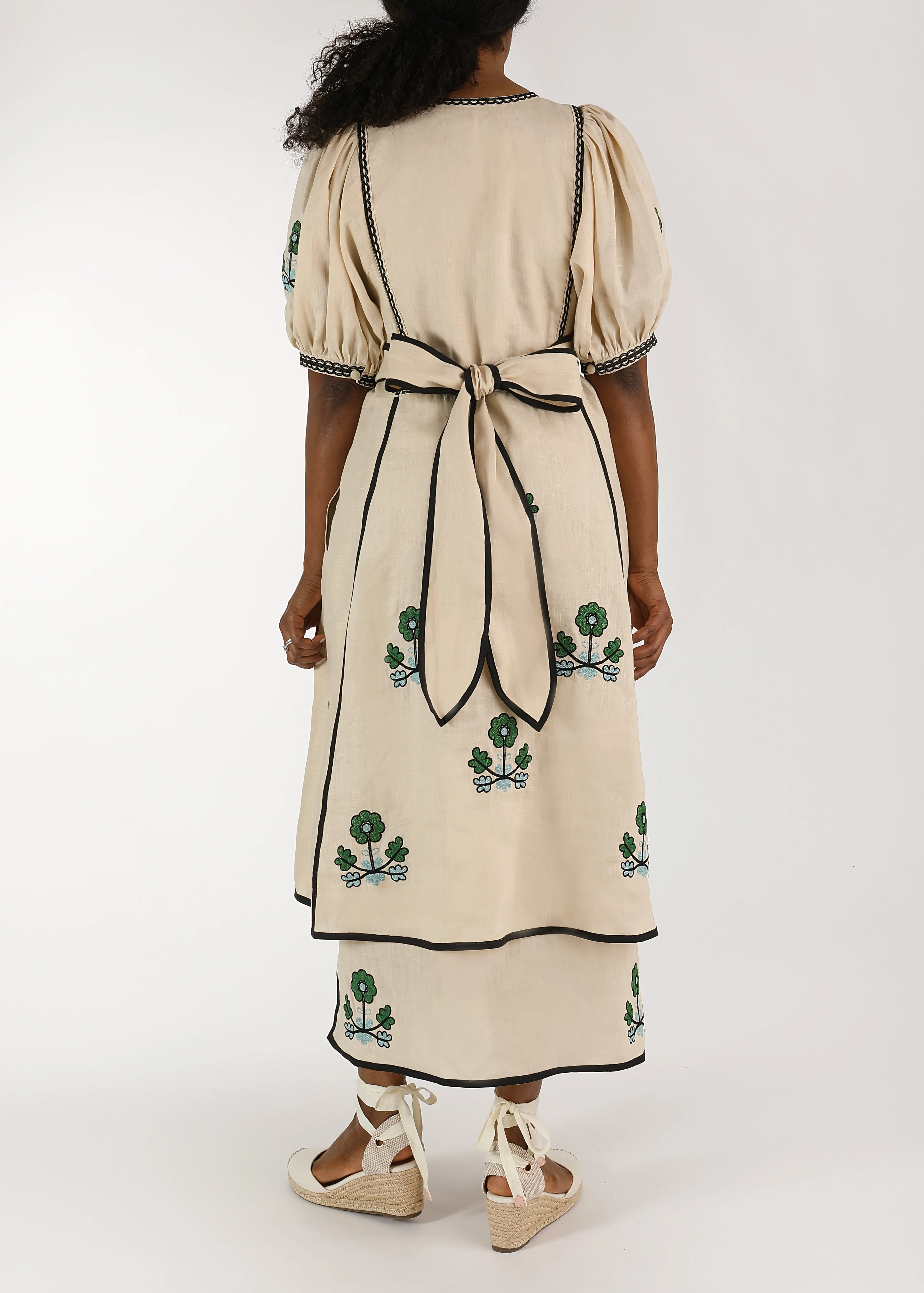 Lillie Ukrainian Embroidered Dress - Ivory, Green