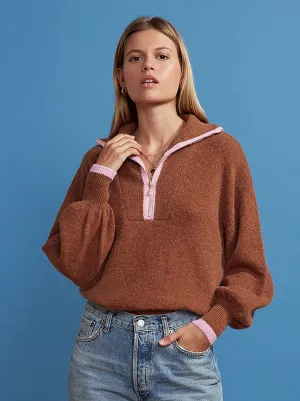 Lorna Chocolate Brown Half-Zip Sweater