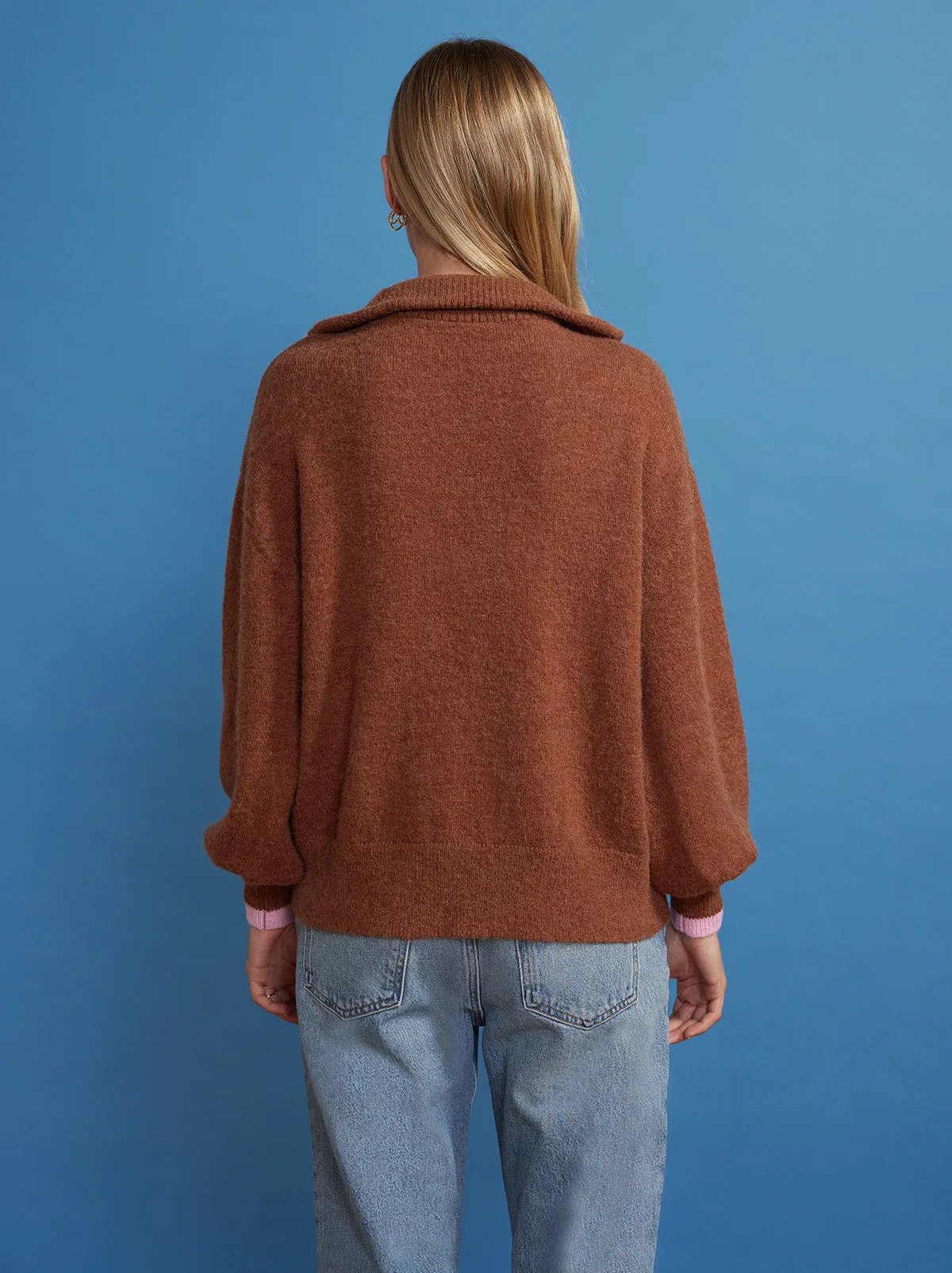 Lorna Chocolate Brown Half-Zip Sweater