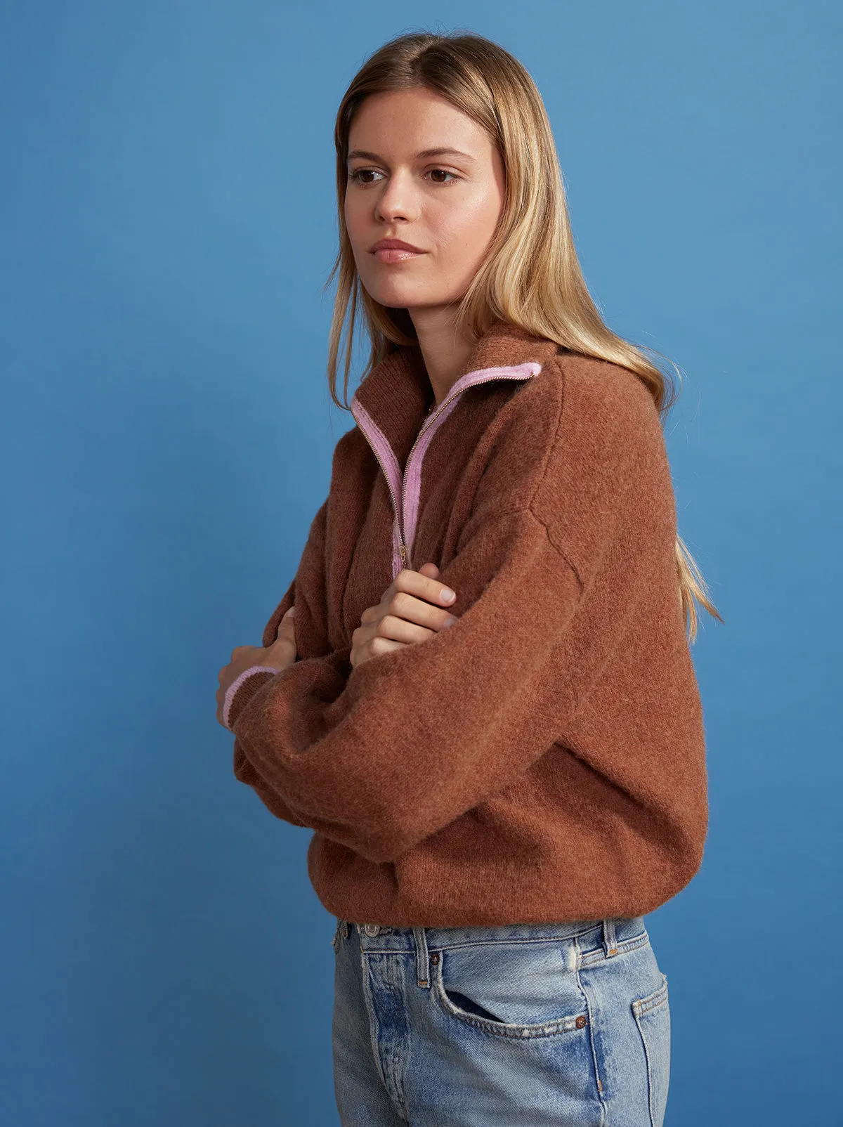 Lorna Chocolate Brown Half-Zip Sweater