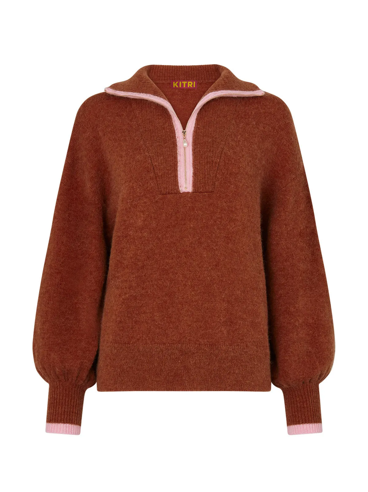 Lorna Chocolate Brown Half-Zip Sweater