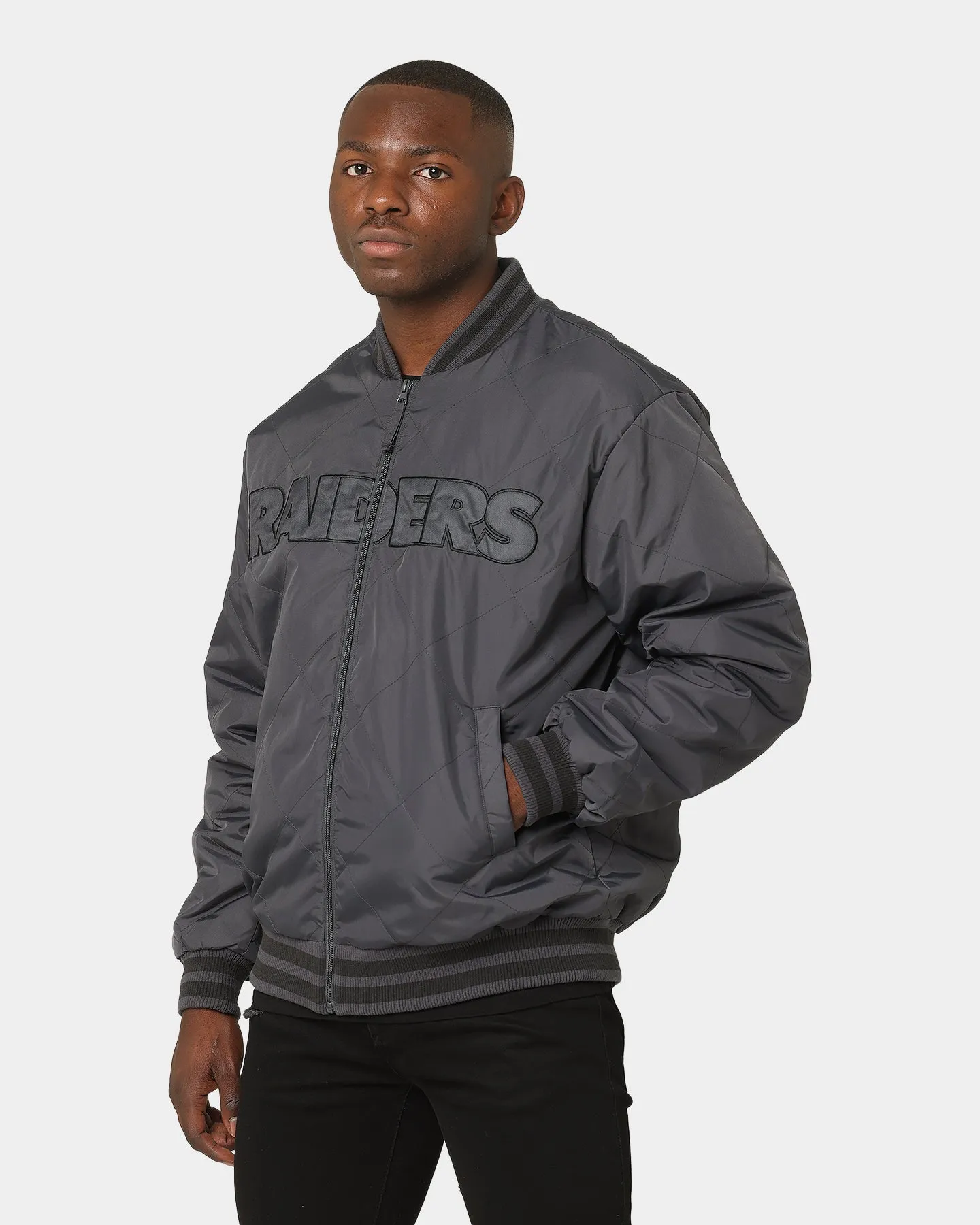 Majestic Athletic Las Vegas Raiders Tonals Quilt Varsity Jacket Gunmetal