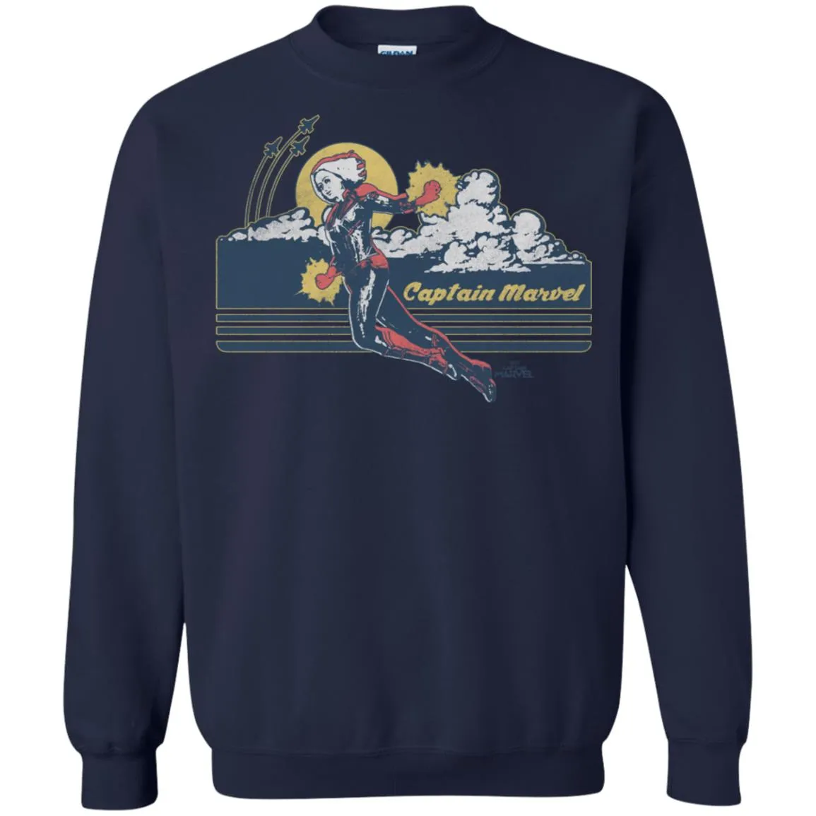 Marvel Captain Marvel Flight Clouds Vintage Crewneck Pullover Sweatshirt