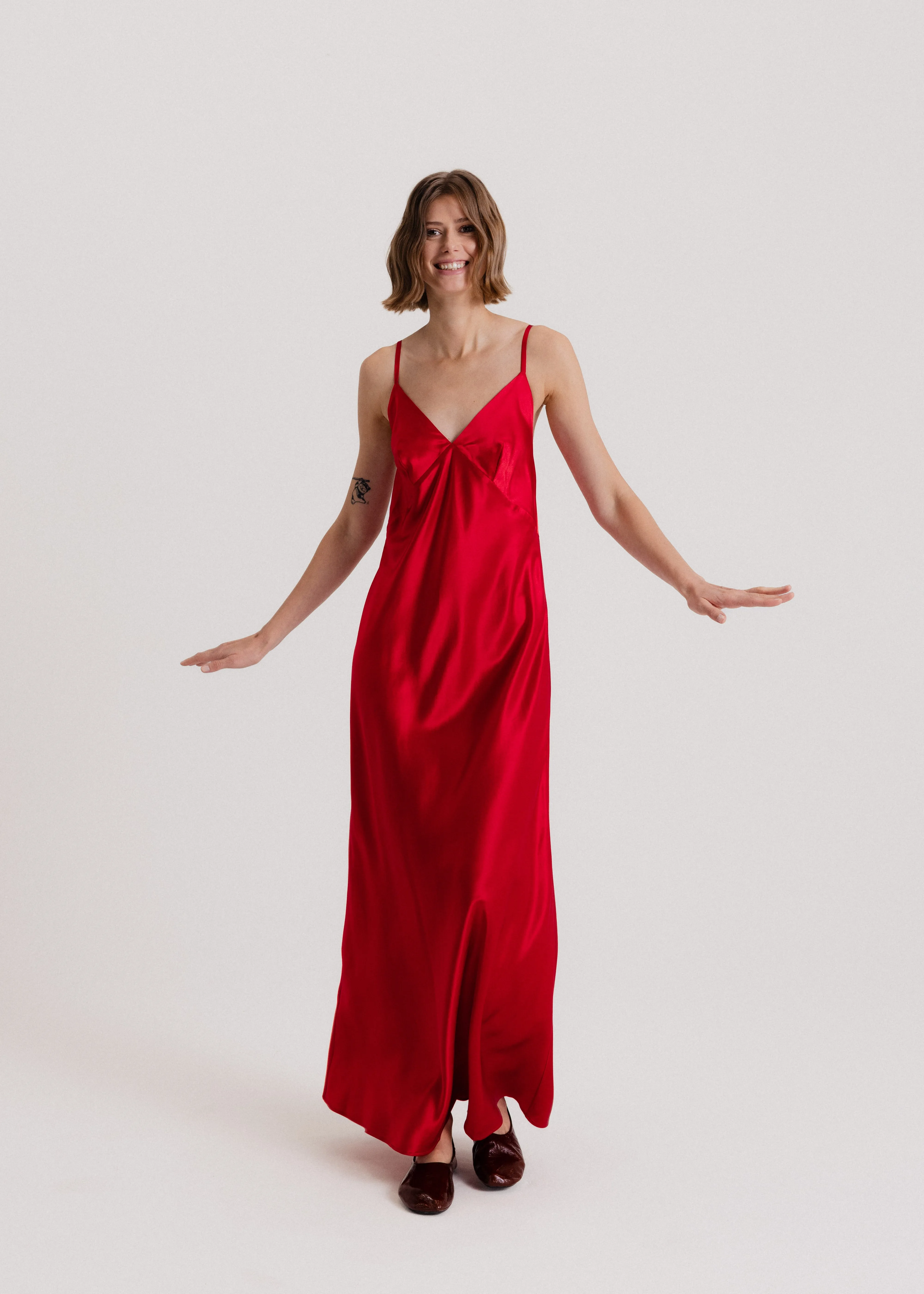 Maxi Silk Slip Dress in Red