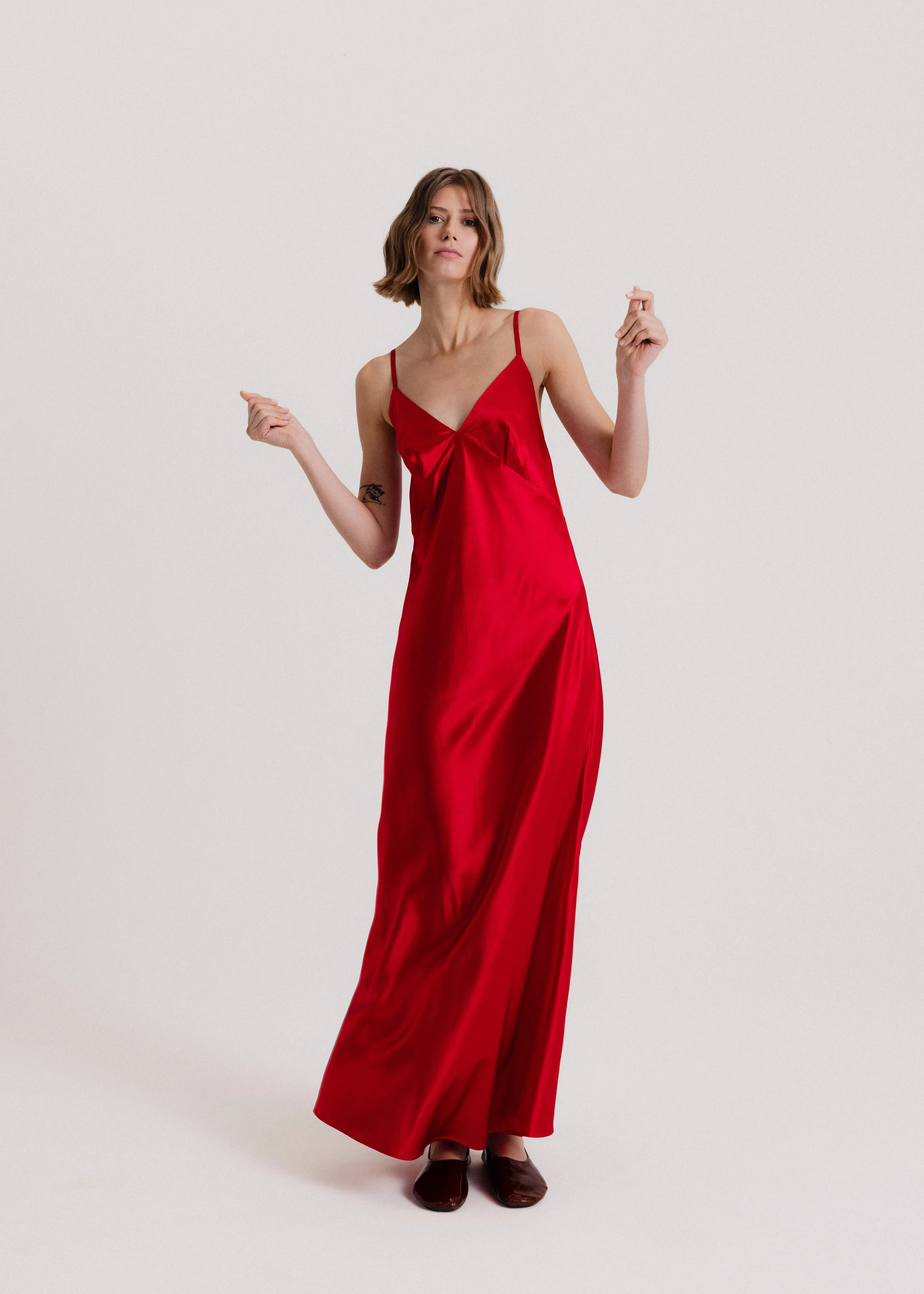 Maxi Silk Slip Dress in Red