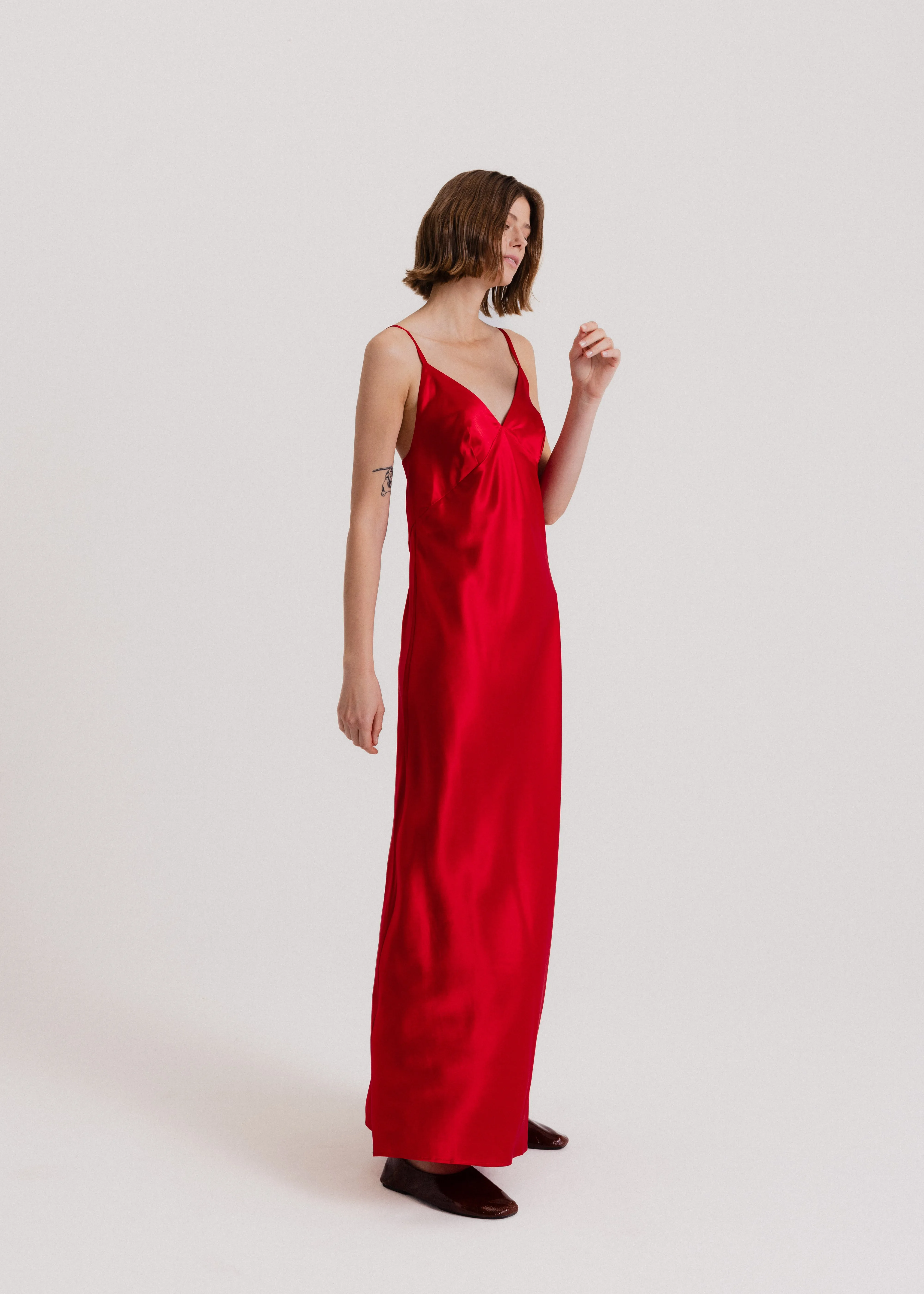 Maxi Silk Slip Dress in Red