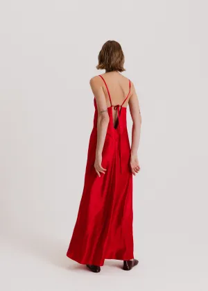 Maxi Silk Slip Dress in Red