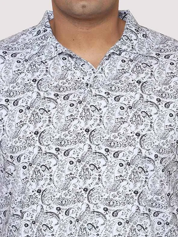 Men Plus Size Black Paisley Digital Printed Polo Collar T-shirt