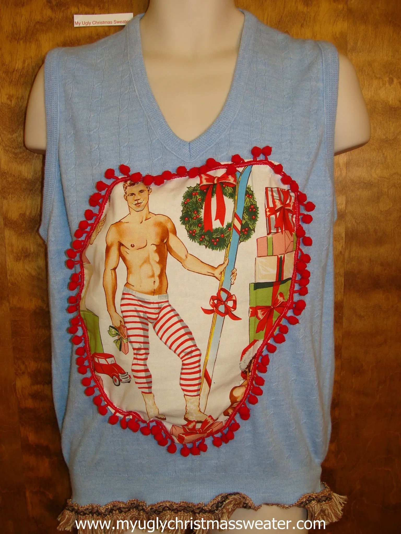 Mens Baby Blue Hottie Guy Ugly Christmas Sweater Vest