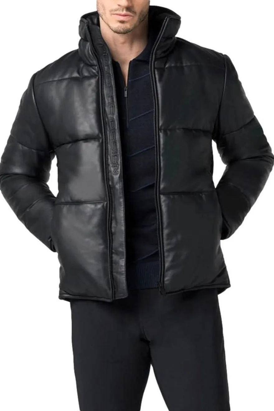 Mens Leather Jacket Quilted | Square Pattern