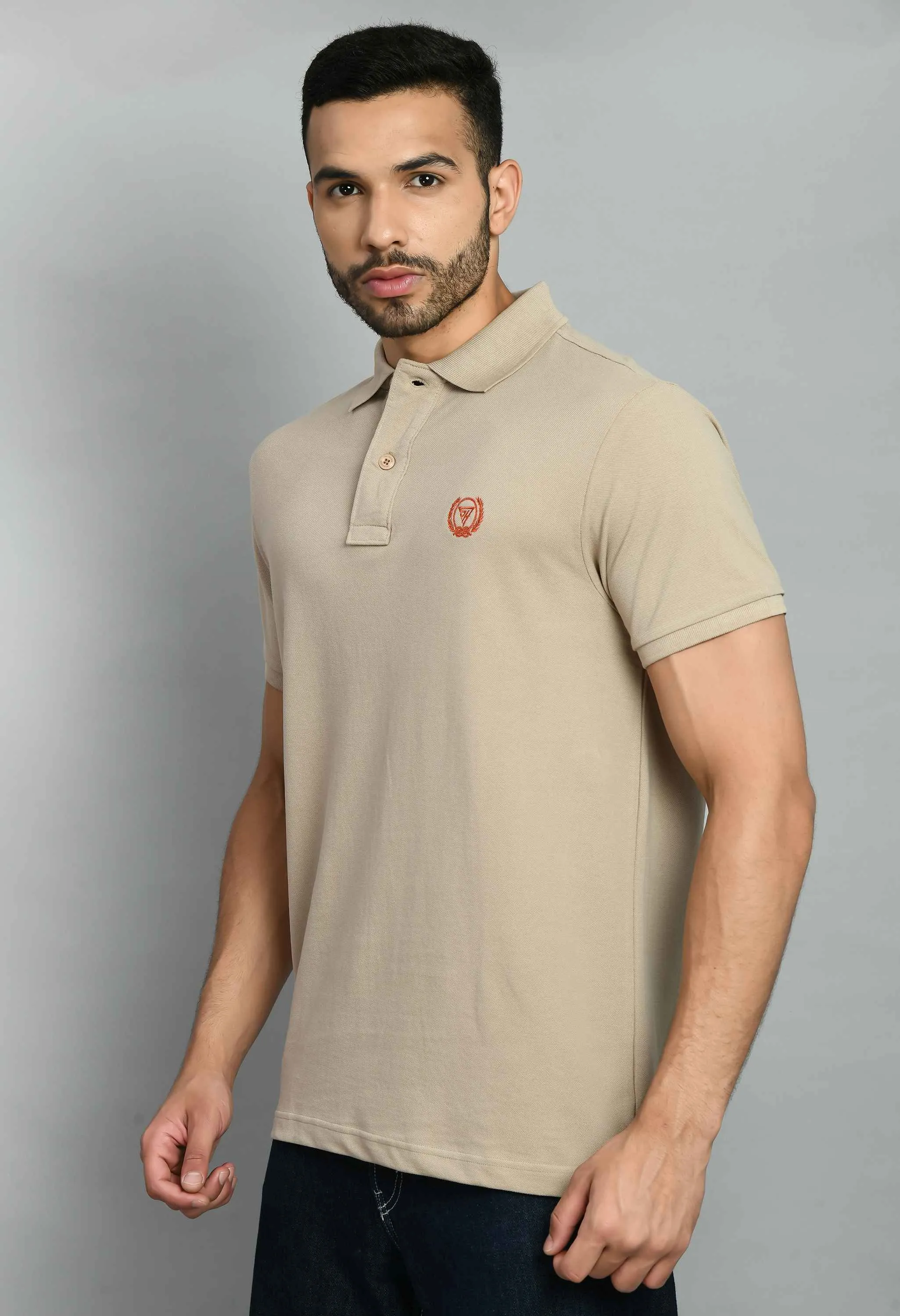 Men's Solid Beige Smart Fit Polo T-Shirt