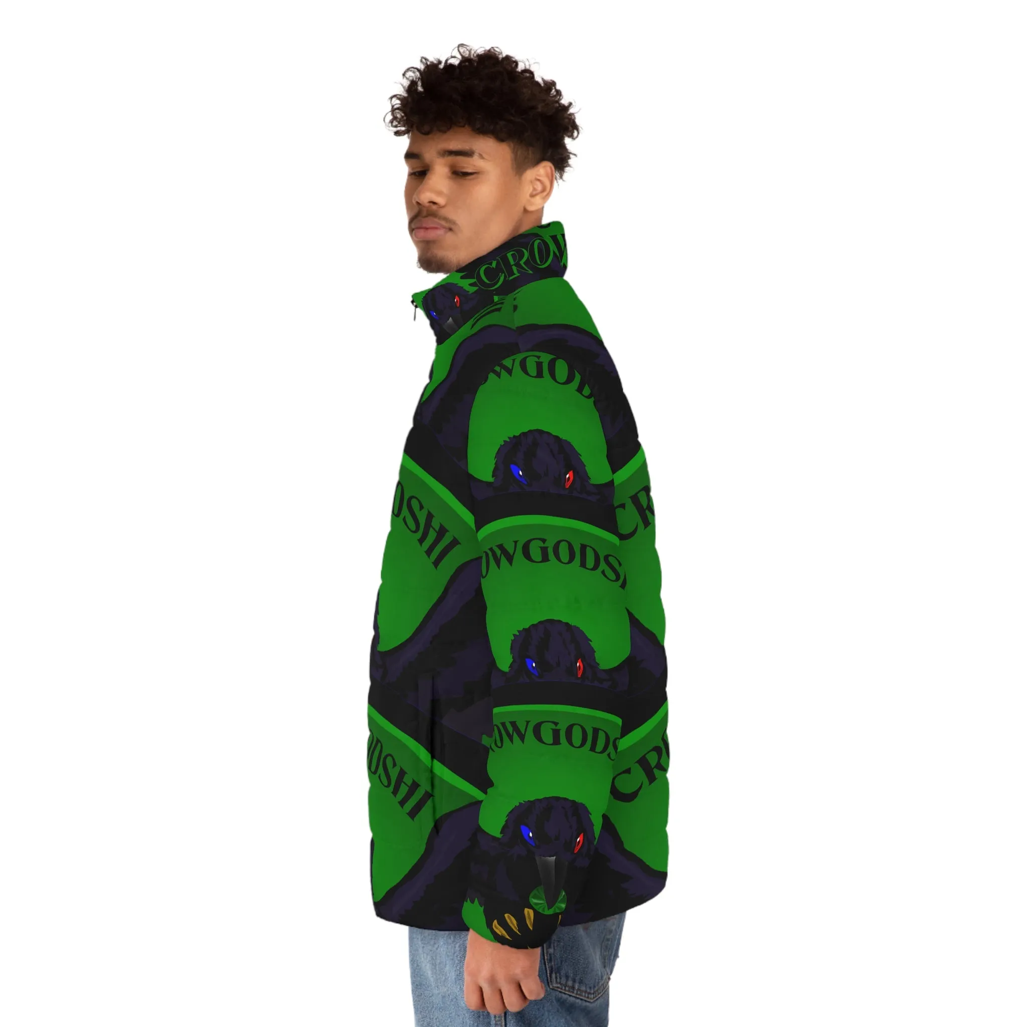 Men's Special Edition Crowgodshi Puffer Jacket, GREEN LOGO