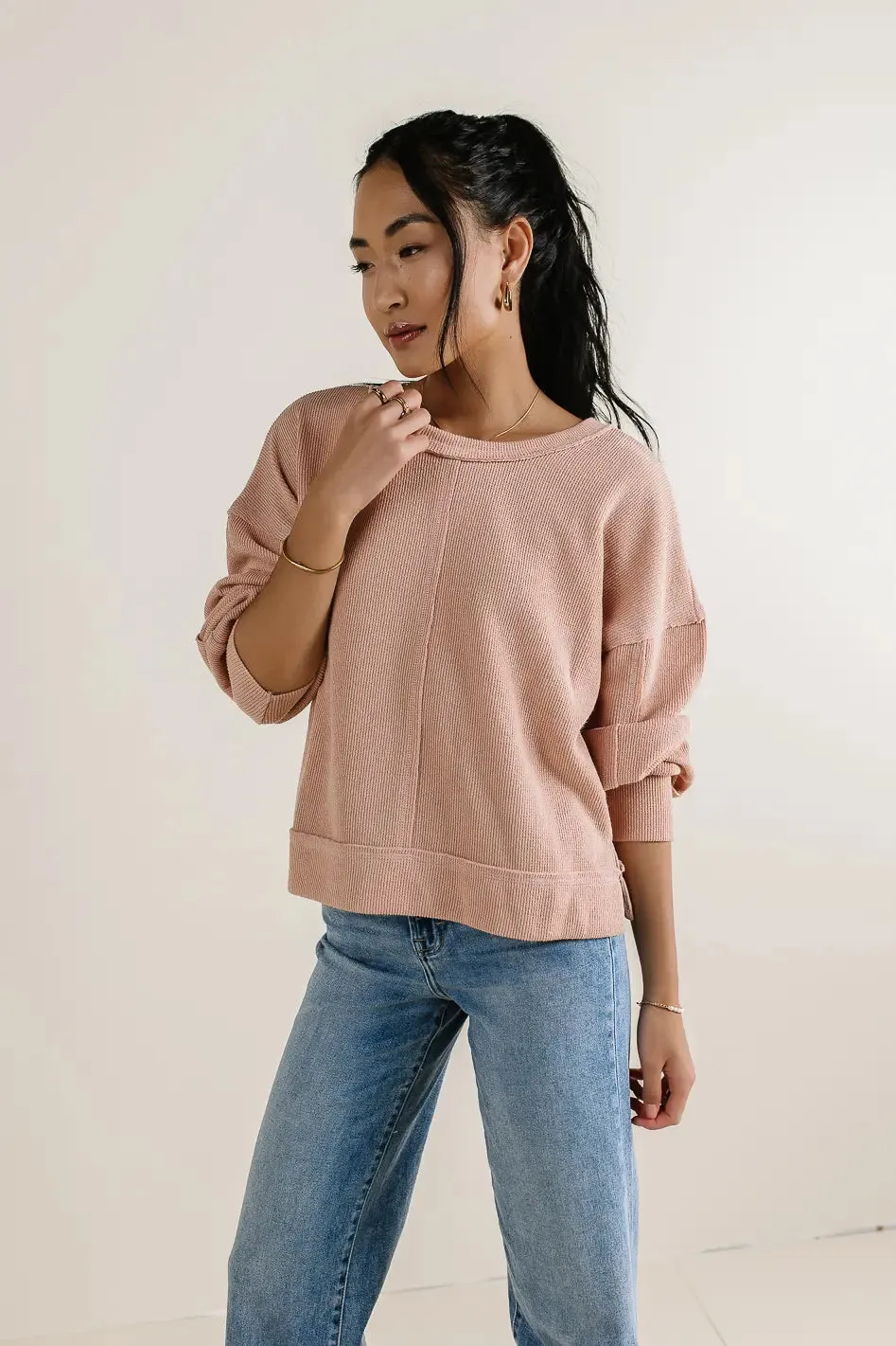 Mia Waffle Knit Top in Blush - FINAL SALE